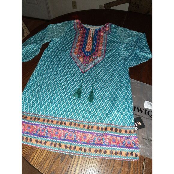 New Large Multi-Color Wiwiqs Boho Bohemian Style Loose Fit 3/4 Sleeve Dr… - Picture 1 of 5